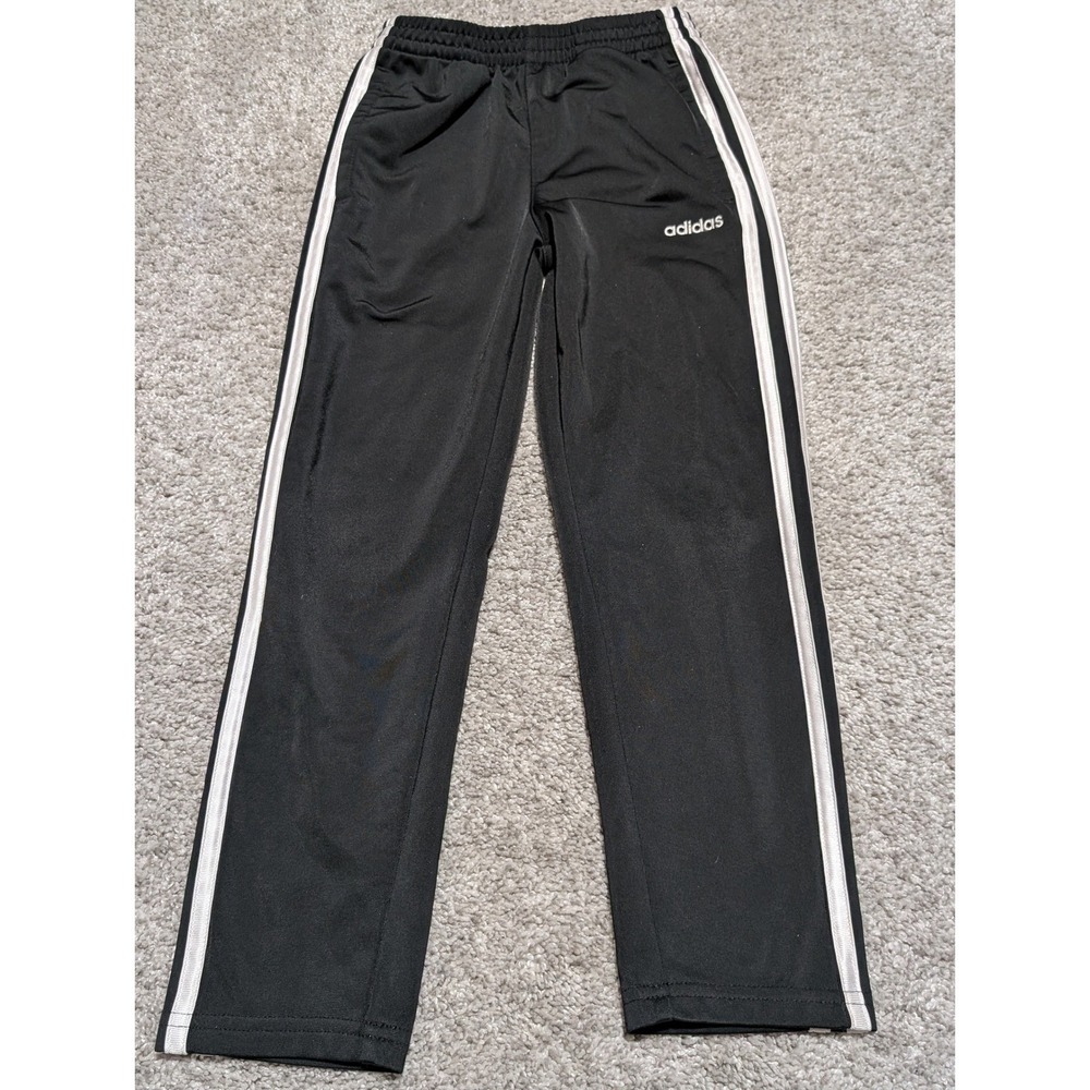 Kids Adidas Black Track Pants Joggers‎ White Stripes Size 6